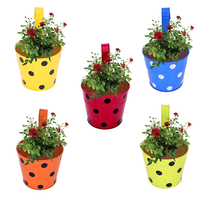 Ensemble de 10 pots de fleurs suspendus en métal galvanisé à pois avec crochet de clôture pour balcon, jardinage, seau à fleurs artificielles