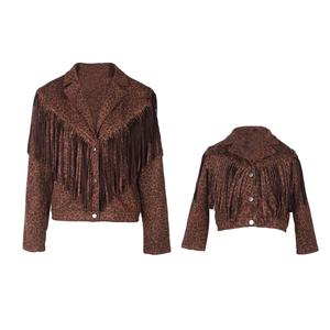 Chaqueta Personalizada Informal de Otoño Invierno, Transpirable, de Manga Larga, de Terciopelo de 850g, con Estampado de Leopardo, para Mamá e Hija, con Borlas - Product Image 1