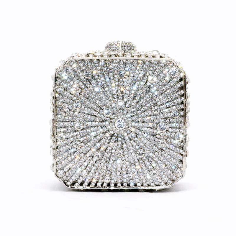 Elegant women evening party small box diamonds luxury clutches vintage pattern square crystal purses Bridal wedding party purses