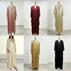 Abito Modesto Blu Cielo alla Moda per Donne, Maniche a Sbuffo, Paillettes, Raso Lucido, Maxi Elegante per Feste e Uso Quotidiano, Vestito Casual Comodo - Product Image 3