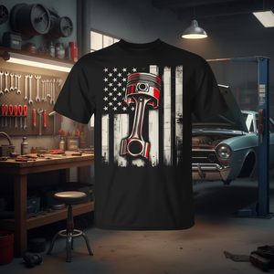 T-shirt vintage con bandiera americana e pistone, unisex, a maniche corte, girocollo, per adulti, abbigliamento promozionale - Product Image 2