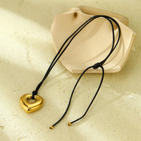 Offre Spéciale acier inoxydable évidé coeur pendentif collier minimaliste noir longue corde cirée collier pour femmes bijoux