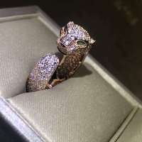Bague tête de léopard européenne et américaine la plus vendue, plaquée zircon et or 18 carats, bague de mode haut de gamme en or 18 carats créée en laboratoire