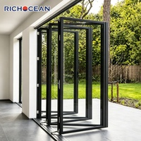 Portes pliantes en aluminium RICHOCEAN résistantes aux intempéries, double vitrage trempé, surdimensionnées, du sol au plafond