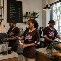 Ensemble T-shirt et tablier en jersey à col en V marron rose pour femme, uniforme décontracté et sportif pour le personnel de café