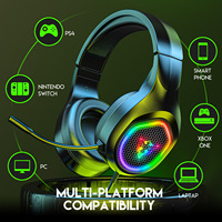 Casque de jeu dynamique USB avec microphone pour PC, design supra-auriculaire, éclairage RGB, connexion filaire, son stéréo, audio spatial