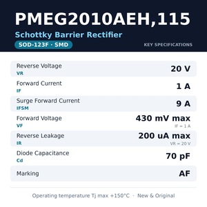 Diode redresseuse à barrière Schottky PMEG2010AEH,115 20V 1A SOD-123F à <span class=keywords><strong>VF</strong></span> très faible 0,43V, diode SMD originale neuve - Product Image 2