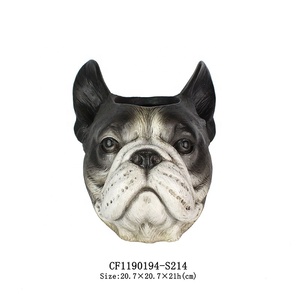 Hars Dier Hoofd 3D Franse Bulldog Standbeeld Hond Hoofd Bloem Vaas Home Decor - Product Image 2