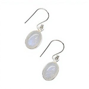 Boucles d'oreilles pendantes ovales en argent sterling 925 poli de haute qualité, style bohème simple, avec pierre de lune bleue chatoyante, vente en gros - Product Image 4
