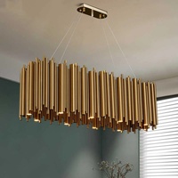 Lustre linéaire moderne Seeky en métal doré, tube LED, hauteur réglable, luminaire suspendu central pour salle à manger, salon