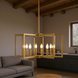 Lustre géométrique doré moderne à 8 lumières, 27 pouces, luminaire suspendu en métal industriel pour salon et cuisine, ampoule non incluse - Product Image 2