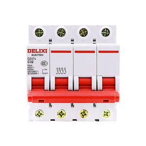 Interruptor Automático Delixi 4P DZ47s 380V Trifásico de Cuatro Cables, Interruptor Principal C, Interruptor de Aire Miniatura 25A, Interruptor Electrónico de Riel DIN RCBO - Product Image 1