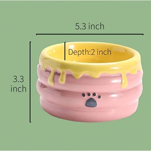 Honey Pot Shape Cute Ceramic Bowl Ceramic Slow <b>Feeder</b> Bowl for Pets Anti-Chok <b>Cat</b> Food and Water Dish with Neck Protection - Product Image 4