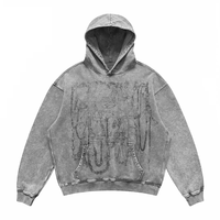 Pull surdimensionné pour homme, personnalisé, hiver, délavé à l'acide, vintage, imprimé chaîne gothique, streetwear, épaules tombantes, délavé à la pierre, style grunge