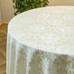 Elegant Burgundy 90 Inch Round Jacquard Polyester <b>Tablecloth</b> Classic Floral Pattern Dining Eco-Friendly Wedding Party Use - Product Image 1