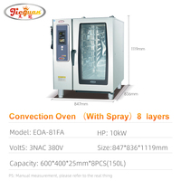 Horno eléctrico de convección de 8 capas (pantalla táctil, pulverizador, vapor, CE) para panadería/hotel, ideal para asar pasteles de cerdo