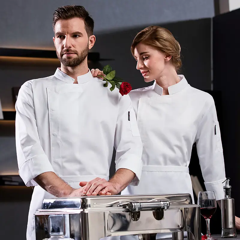Quần áo làm việc đầu bếp mới nam Áo khoác khách sạn dài tay áo khoác đầu bếp phụ nữ sau khi ăn đồng phục nhà bếp Logo tùy chỉnh