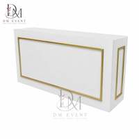 Comptoir de bar de mariage amovible avec panneau encastré en acier inoxydable blanc et or, dessus en verre trempé miroir