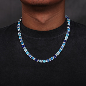 925 alla moda argento Sterling Vvs Moissanite 6mm taglio principessa <span class=keywords><strong>blu</strong></span> CZ collana da Tennis con catena di diamanti gioielli di colore <span class=keywords><strong>blu</strong></span> estivo - Product Image 4