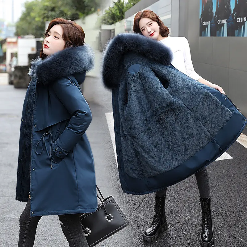 Winter Women Jackets And Coats Mid-long Hooded Parkas Jackets Thick Warm Fur Inside Female Slim Padding Parkas Plus Size Coat