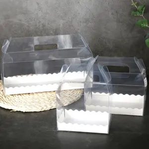 Taşınabilir şeffaf kek rulo ambalaj kutusu uzun şeffaf japon tarzı sevimli havlu İsviçre rulo pişirme batı noktası taşıma kutusu