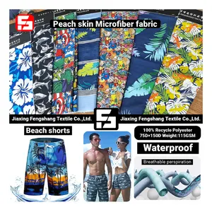 Tela de microfibra con estampado de poliéster para hombre y mujer, traje de baño de tela de microfibra de piel de melocotón para pantalones cortos de playa, diseño OEM