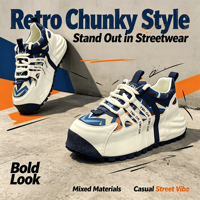 Chaussures décontractées rétro pour hommes, style chunky, avec empeigne en matériaux mixtes, à lacets, plateforme, pour la marche, plusieurs couleurs disponibles
