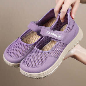 Chaussures d'été respirantes à semelle souple pour femme, style grand-mère, en microfibre, à bout large, grandes tailles, confortables, avec fermeture Velcro, pour pieds larges - Product Image 3