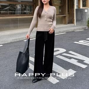 Pantalon large à taille haute en velours épais Happy Plus, noir, doublé en polaire, grande taille, pantalon décontracté d'hiver pour femmes - Product Image 5