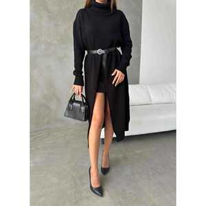 Elegante Vestido de Punto con Cuello de Pescador para Mujer, Estilo Casual, Diseño Sólido con Volantes, Cintura Imperio, Halter, Talla XS, Opciones Mixtas para el Día - Product Image 2