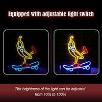 Enseigne au néon LED banane cool et glissante, panneau électronique de décoration murale d'art de skateboard à intensité variable pour les magasins, les fêtes et les bars