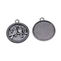 Breloque Perroquets Amoureux en Alliage de Zinc Argent Vieilli, Médaillon Rond à Branches pour Accent de Bouquet de Mariée