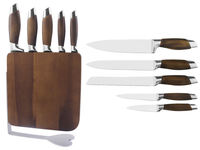 Nouveau produit 5 poignées en plastique noir en acier inoxydable pour Clad Chopp avec bloc 5 pièces style revêtement antiadhésif ensembles de couteaux de cuisine