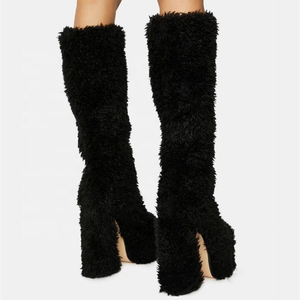 Bottes en fourrure douces et confortables, à enfiler, en peluche, pour l'hiver et l'automne, pour femmes, chaudes, hauteur genou, talon épais, taille personnalisée 43, antidérapantes - Product Image 4
