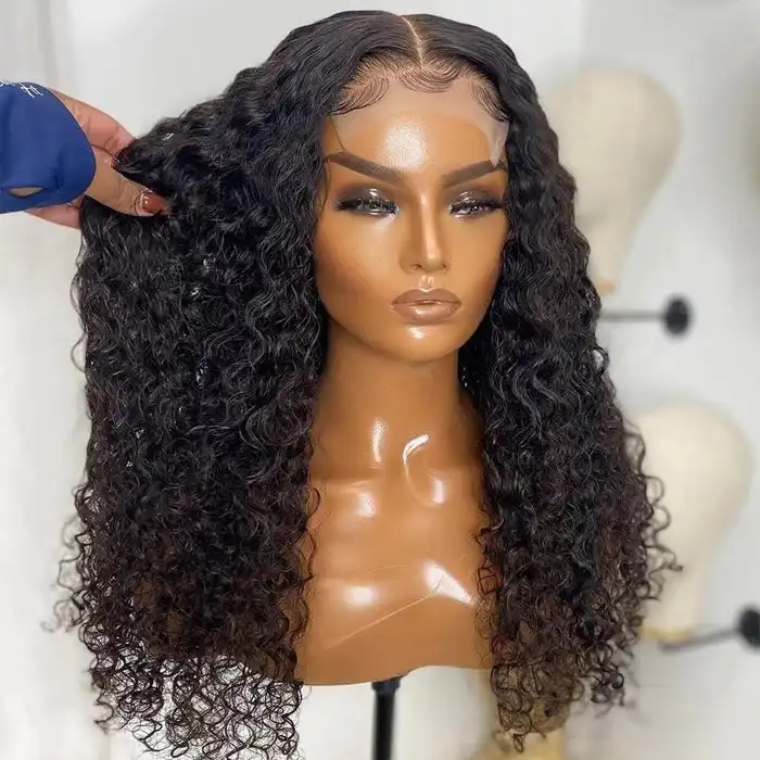 Wholesale Cheap Blend Human Hair Transparent HD Curly Texture Brazilian Hair Lace Front Wig