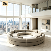 Sofá Curvo Moderno de Mediados de Siglo, Sofá Seccional Modular Tapizado en Tela con Estructura de Madera Sólida para Sala de Estar de Apartamento
