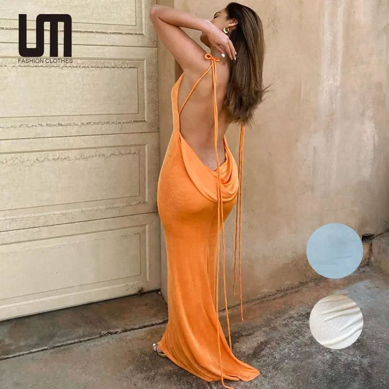 Liu Ming Women 2022 Fashion Spaghetti Strap Backless Bandage Bodycon Long Maxi Dresses