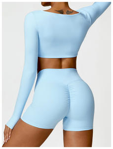 Vente en gros de vêtements de sport pour femmes ensemble <span class=keywords><strong>d</strong></span>'entraînement collants leggings 2 pièces sans couture à manches longues ensemble de fitness yoga combinaisons combishorts - Product Image 3