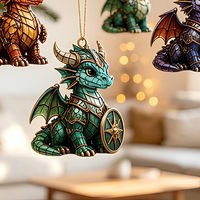 Calendrier de l'Avent Thème Dragon Viking - 24 Pendentifs en Verre Boîte Mystère - Ornement de Noël à Suspendre - Collection Décorations Plates