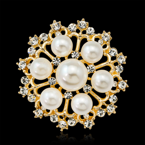 Tốt Nhất Bán Thời Trang Ngọc Trai Trâm Đám Cưới Ngọc Trai Rhinestone Pha Lê Bông Tuyết Trâm Của Phụ Nữ Hợp Kim Ngọc Trai Ngực Hoa - Product Image 1