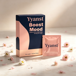 Bandes buccales Premium Boost Mood pour soulager l'agitation nocturne, favoriser un sommeil réparateur, 30 unités, complément alimentaire pour la nuit dans une boîte rose et bleue - Product Image 6