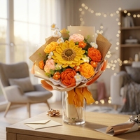 Bouquet de fleurs en crochet réversible, bouquet de fleurs en crochet, fleurs en fil vert, taille personnalisable, décoration pour la fête des mères et les mariages