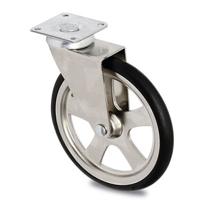Camarena swivel caster, rubber rim, d105, plastic, chrome, max. <b>10kg</b>. <b>Plate</b> 50x50. h121. - Product Image 1