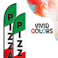 Drapeau de plage imprimé personnalisé 2,3x11,1 pieds en forme de larme Pizza Restaurant de restauration rapide Technique d'impression numérique double face drapeau de couteau