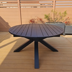 आउटडोर एक्सटेंडेबल एल्यूमीनियम फ्रेम राउंड डाइनिंग टेबल सेट आउटडोर मनोरंजन के लिए - Product Image 5