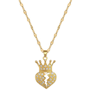 Elegante Collar de Diamantes Completos para Mujer, Cadena Versátil para Clavícula, Acero de Titanio de Lujo, Chapado en Oro de Moda, Corona, Corazón - Product Image 6
