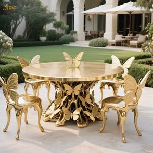Hotel personalizado decoración pública grande oro mariposa patio arte escultura asiento tamaño real Acero inoxidable mariposa silla y Mesa - Product Image 5