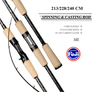 40T + 30T Carbon FUJI Rings 5kg Drag Fishing Spinning Rod avec poignée en liège 2.28m 2.4m Fishing Pole Bait Casting Rod - Product Image 1