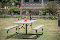 Meubles de jardin modernes et légers en plastique, table et banc pliants pour le camping en plein air, pique-nique, utilisation en milieu hospitalier et hôtelier