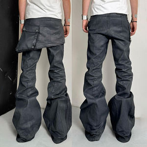 <span class=keywords><strong>Pantaloni</strong></span> a Zampa d'Elefante in <span class=keywords><strong>Pelle</strong></span> Personalizzati da Uomo Stile Streetwear Hip Hop da Moto - Product Image 4